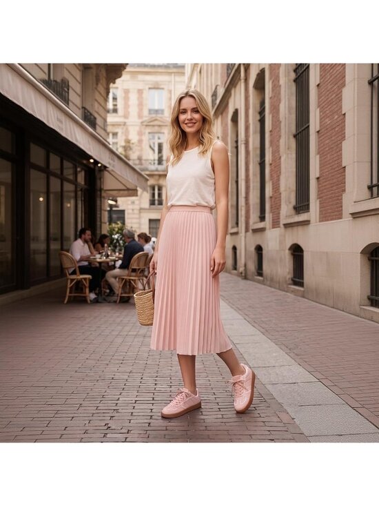 Shoes - Women's Pink Faux Leather Lace-Up Fashion Casual Tennis Walking Sneaker Shoes